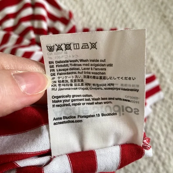 ACNE STUDIOS Red & White Nash Striped Face Tshirt sz M - Picture 10 of 11